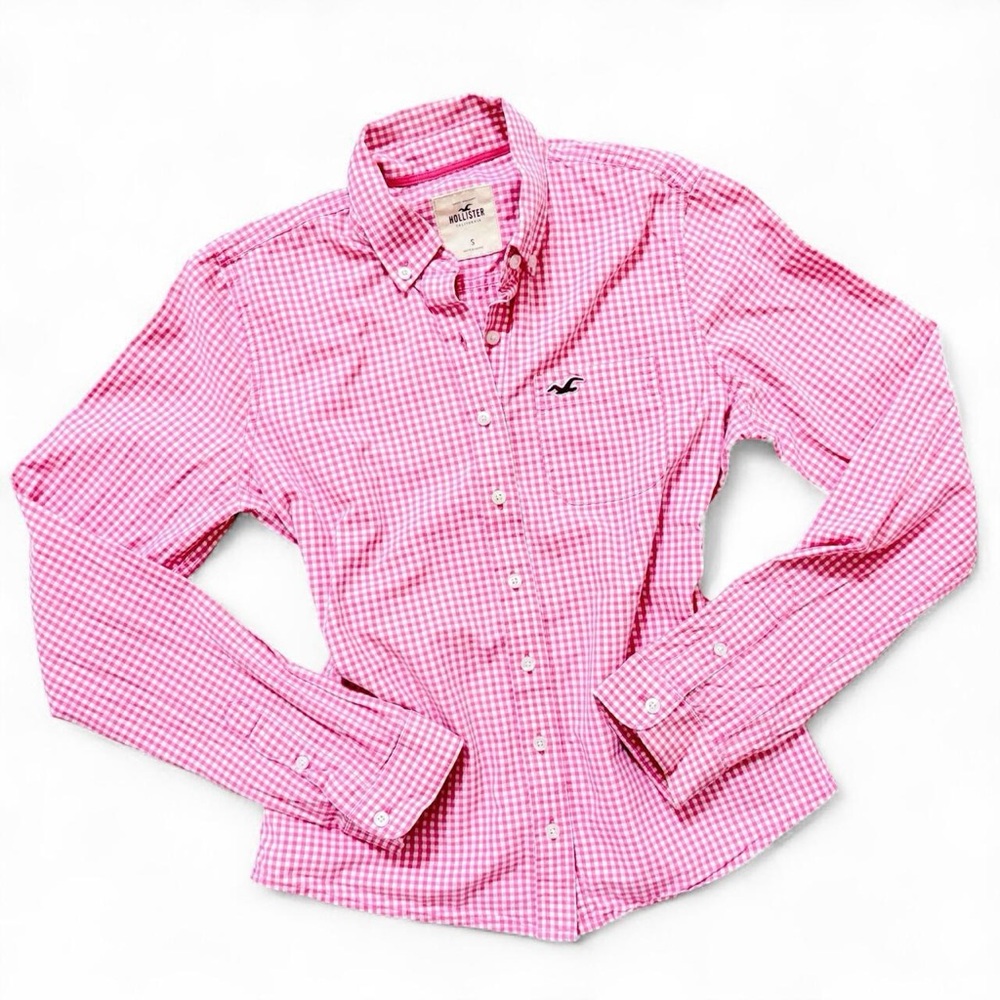vintage early 2000s Hollister pink gingham button up shirt